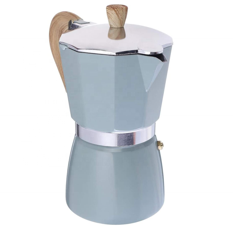 New design style Stovetop 3/6/9 Cup Cafetiere Aluminium Coffee Mocha Moka Pot Espresso with Imitative Wood handle