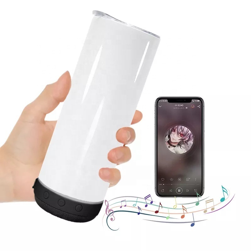 Sublimation Music Cup With Lids with speaker 20oz Stainless Steel Straight Sublimation Blanks blue tooth Speaker Tumbler