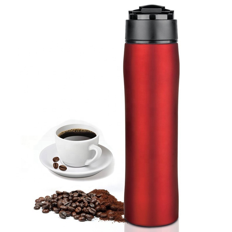 Custom logo Portable French Press Coffee Maker 350ML Travel water Bottle with Filter Double Wall Insulated Thermos/Kettle