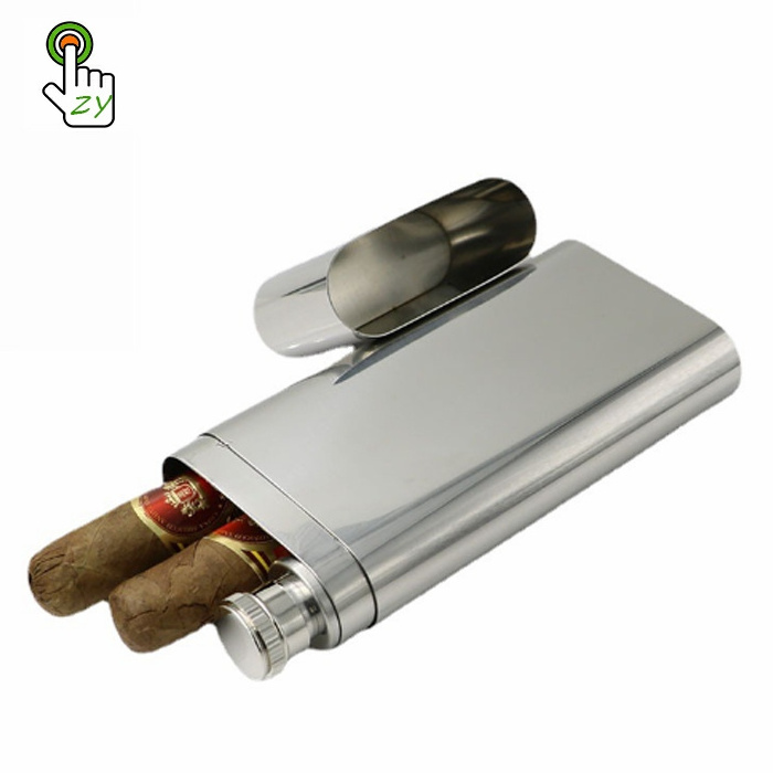 304 Stainless Steel Hip Flask with Cigar Tube Mini Funnel Outdoor Alcohol Cigar Case Flask