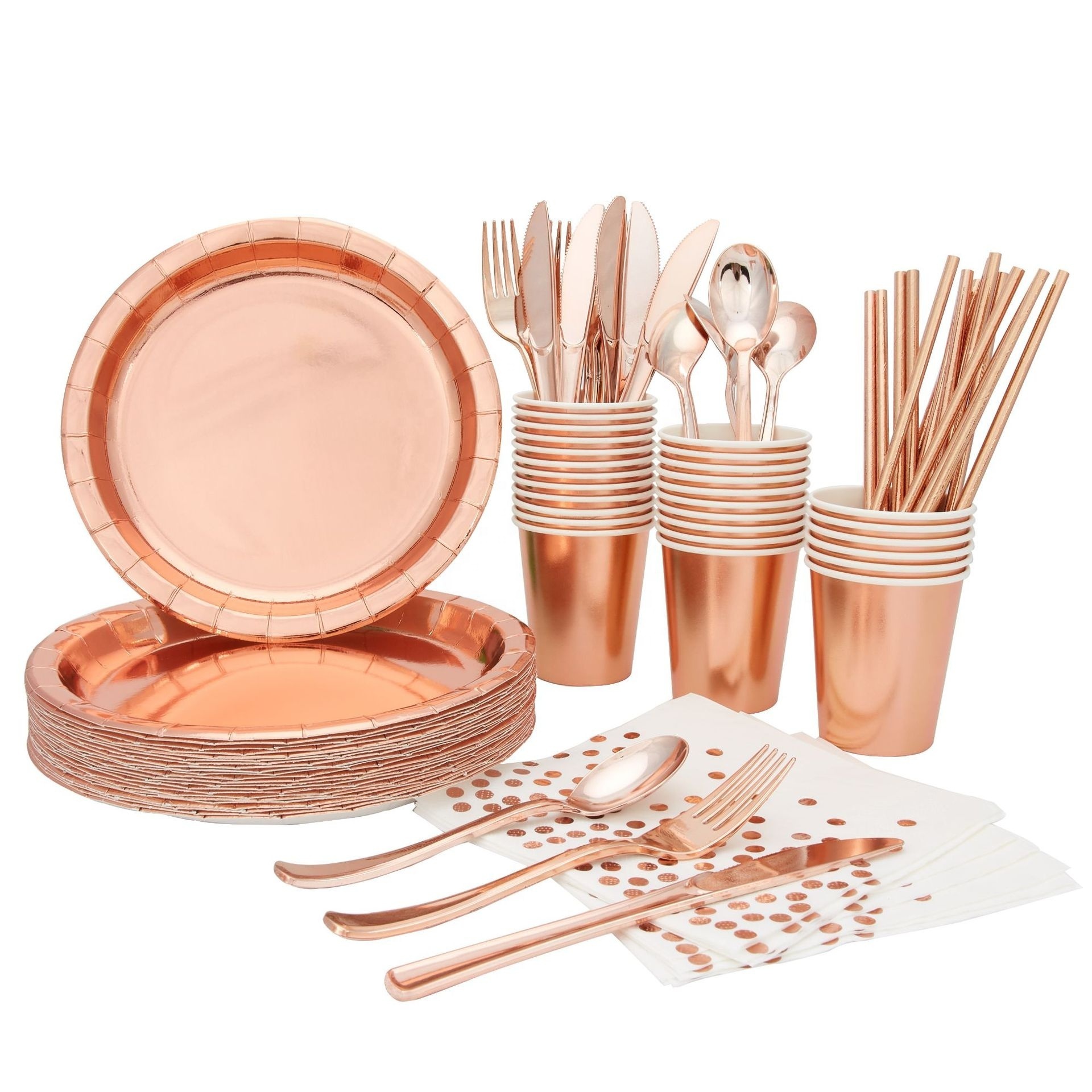 Rose Gold Party Tableware Set Sweet Dishes Large Paper Plates