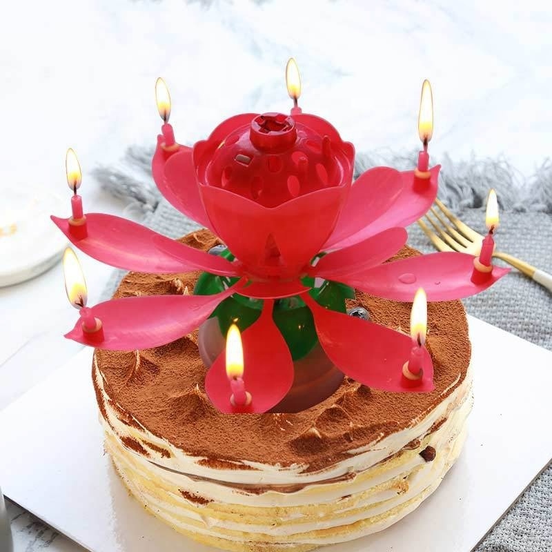 Singing Birthday Digital Happy Wholesale Beautiful Blossom Romantic Music Lotus Flower Petal Shape Party Birthday Cake Candle