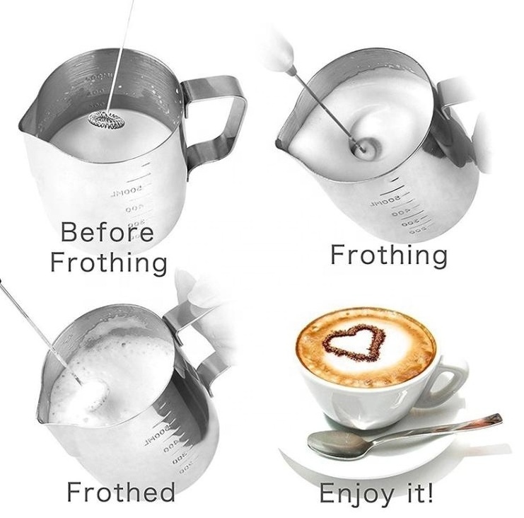 Custom logo Battery Operated HandHeld Electric Whisk Coffee Frothing Wand Stainless Steel Milk Frother