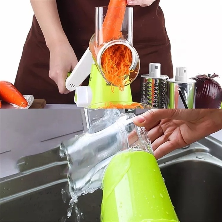 Vegetable Slicer 3 in 1 Round Veggie Chopper Fruit Cutter Cheese Shredder Rotary Drum Grater Manual Spiral