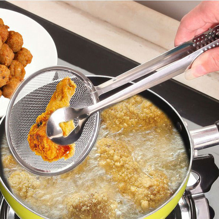 28*10cm Stainless Steel Deep Frying Tongs With Strainer Fry Kitchen Utensil Homeware 1pcs