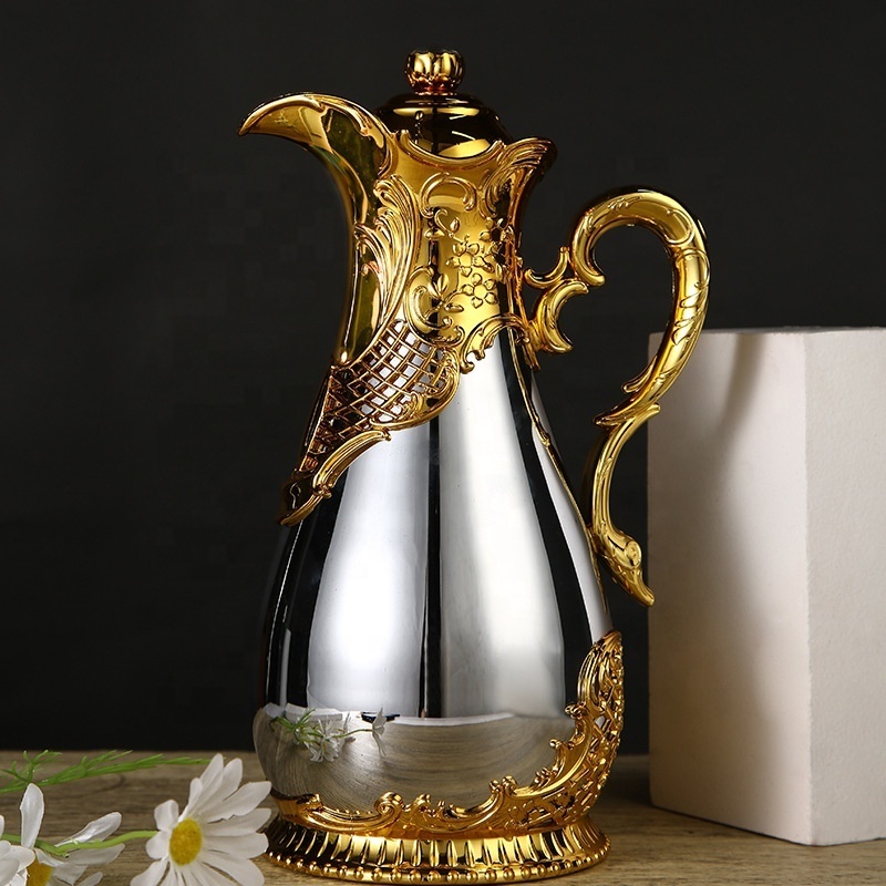 Hot Selling 800ml Golden Arabic Style Vacuum Coffee Flask Thermos Kettle Glass Inner Vacuum Flask Arabic Coffee Pot Thermos