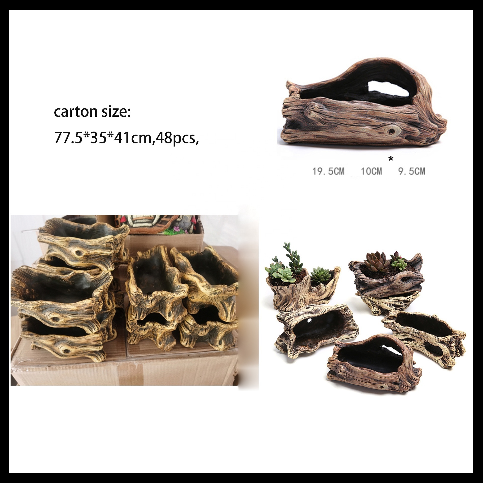 Wholesale Artificial Stump Succulent Pot Multilayer Driftwood Concrete Planter for Indoor Outdoor Home Garden Patio Decoration