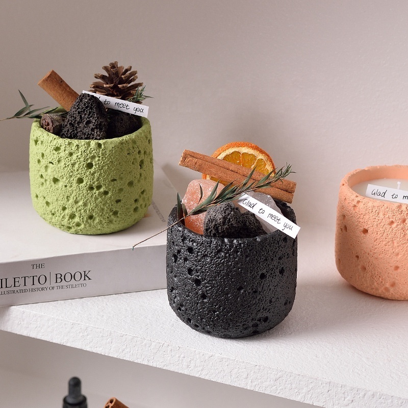 Custom wholesale Nordic matte scented candles holder embossed empty cement candle container colorful concrete candle jar