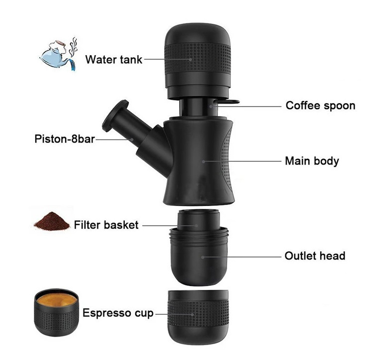 Custom logo OEM Portable Espresso Coffee Machine Outdoor Mini Espresso Coffee Maker for Camping