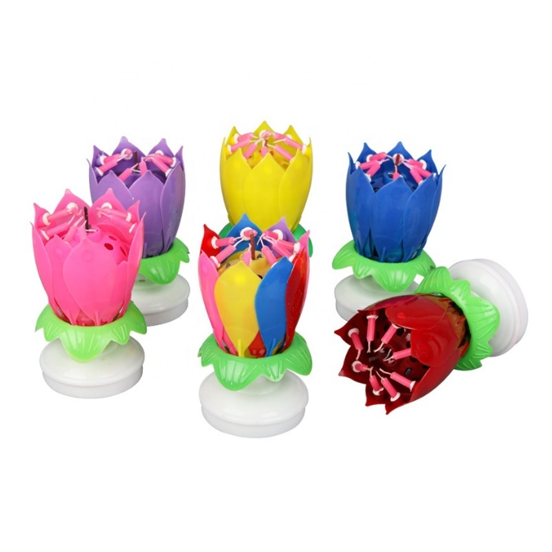 Incredible Happy Cake Party Colored Magic Sparkler Number Rainbow rotating musical lotus Flower music Birthday Candle