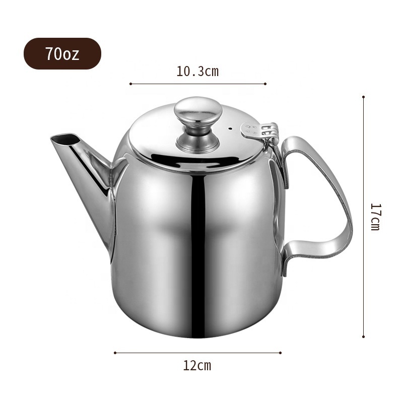 Silver 20/32/48/70 OZ Teapots Stainless Steel Water Kettle Hotel Tea Pot with lid Hotel Coffee Pot Restaurant Tea Kettle