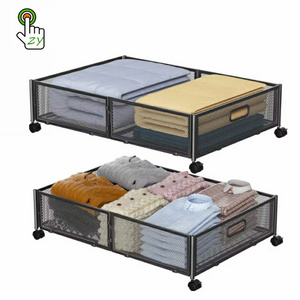 Metal Foldable Wholesale Under Bed Clothes Shoe Storage Container Organizer Drawer With Wheels