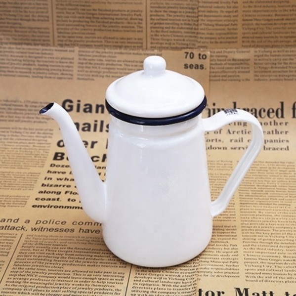 1.2L Enamel Coffee Pot Hand Tea Enamel Kettle Induction Cooker Gas Stove Universal Hand Water Teapot Vintage Home Decor Tools