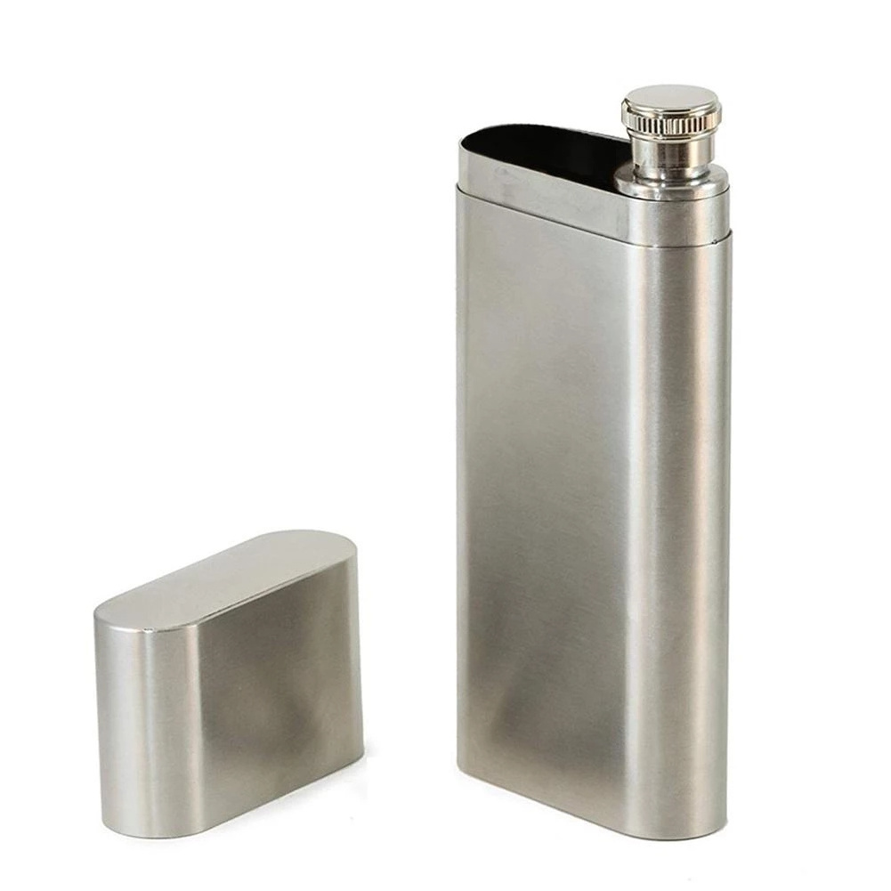 304 Stainless Steel Hip Flask with Cigar Tube Mini Funnel Outdoor Alcohol Cigar Case Flask