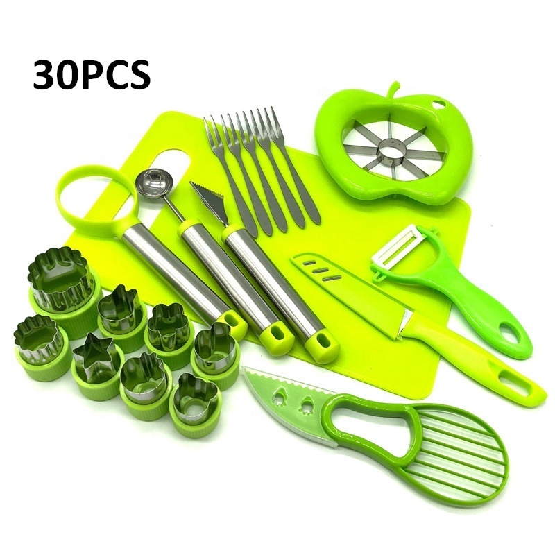 Manufactures Hot Sale Factory 30pcs Kitchen Peeler Avocado Cutter Knife Watermelon Banana Apple Slicer Fruit Carving Tools Set