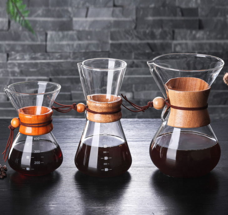 Big/small size custom double wall unusual heat resistant classic Coffee pot Chemex glass Pour over coffee maker with brewer