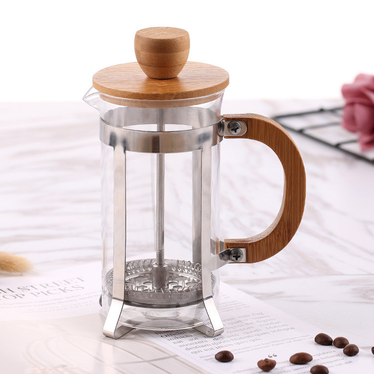 Hot Sale Modern Heat Resistant Coffee Tea Pot 600 ml Stainless Steel with Bamboo Coffee French Press