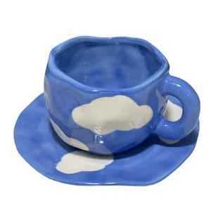 Creative Girl Ceramic Coffee Cup And Saucer Heart Retro Hand Pinch Office Drinking Cups Large 300ml Hot Tea Mug