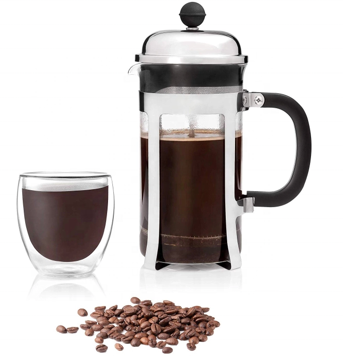 High temperature resistant 350ml 600ml 800ml 1L borosilicate glass plastic coffee tea pot french press with Spoon