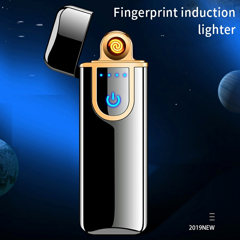 USB Charging Heat Coil Lighter Creative Metal Windproof Electronic Fingerprint Induction Cigarette Lighter With LED