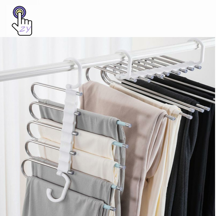 Hangers Space Saving Stainless Steel Trousers Hanger 5 Layers Multi Jeans Pant Rack S Type Clothes Pant Hanger