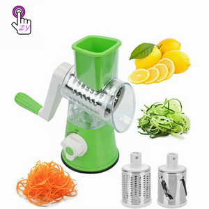 Vegetable Slicer 3 in 1 Round Veggie Chopper Fruit Cutter Cheese Shredder Rotary Drum Grater Manual Spiral