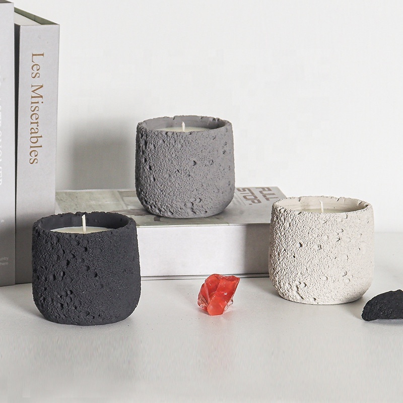 Custom wholesale Nordic matte scented candles holder embossed empty cement candle container colorful concrete candle jar