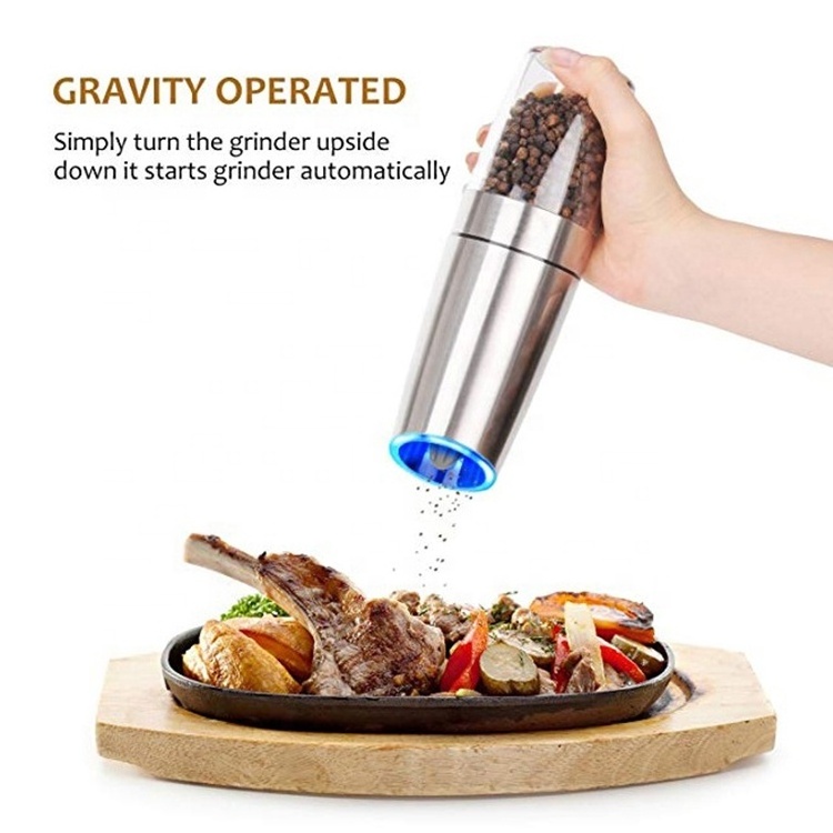 Manufactures Hot sale Gravity Battery Operated Electric Salt and Pepper Grinder Pepper Mill with Blue LED Light