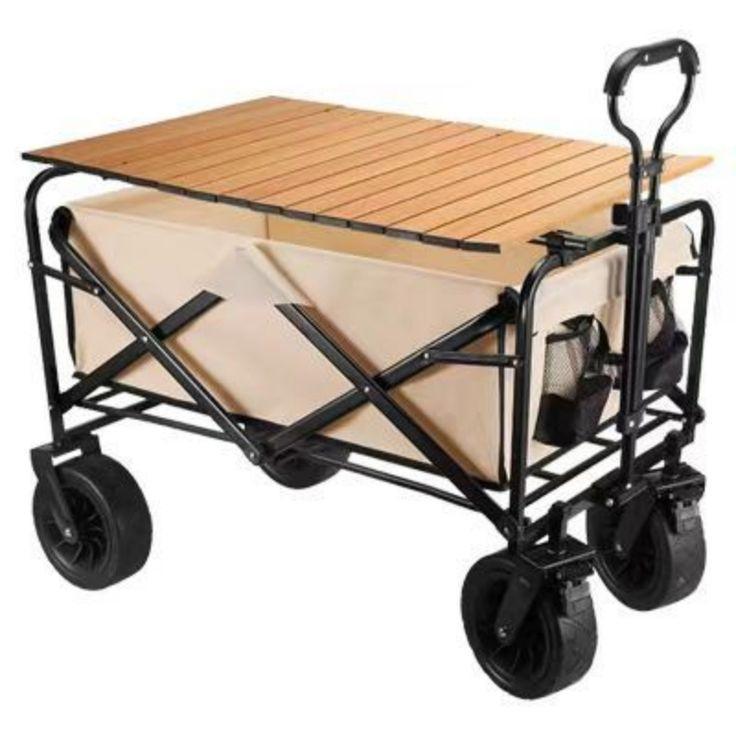 Folding Cart Wagon Portable Large Capacity Multifunction Cart Garden Park Kids Wagon Beach Trolley Wagon BBQ Trolley