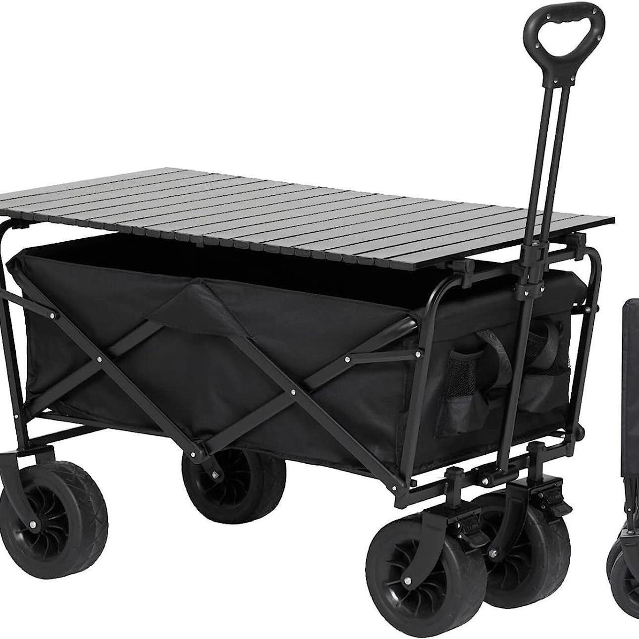 Folding Cart Wagon Portable Large Capacity Multifunction Cart Garden Park Kids Wagon Beach Trolley Wagon BBQ Trolley