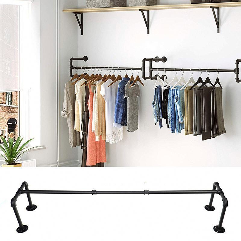 1 Industrial Pipe Clothing Rack Wall Mounted Cloths Rack Metal Commercial Clothes Racks