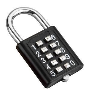 1 10 Digit Push Button Combination Padlock, 5 Digit Locking Mechanism, Chrome Plated Anti-theft Digit Push Password Lock