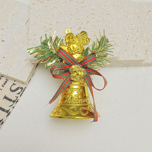 1 Hanging Ornament Small Merry Christmas Horn Shape Bell with Angle and Ribbon Decoration for Christmas Tree