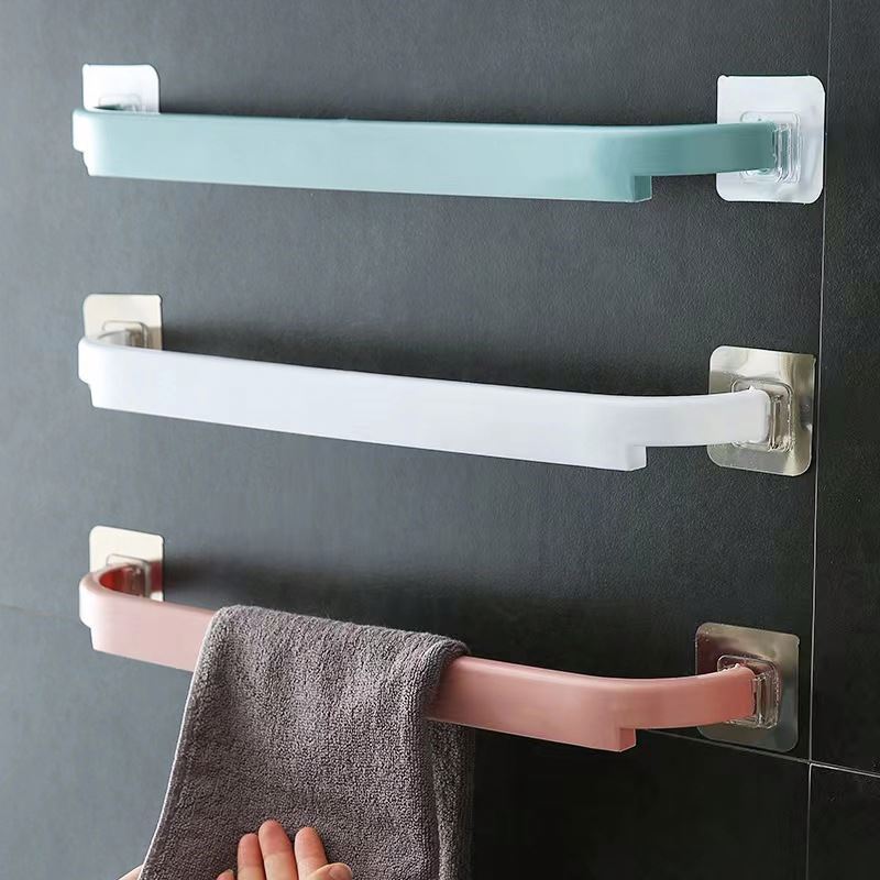 1 Perforation-free extended bathroom double-pole wall-hung slippers rack household color self-adhesive towel rack