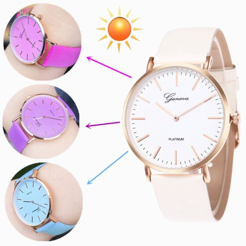 2024 New simple student watch female UV temperature color-changing couple watch belt quartz watch L0538 1