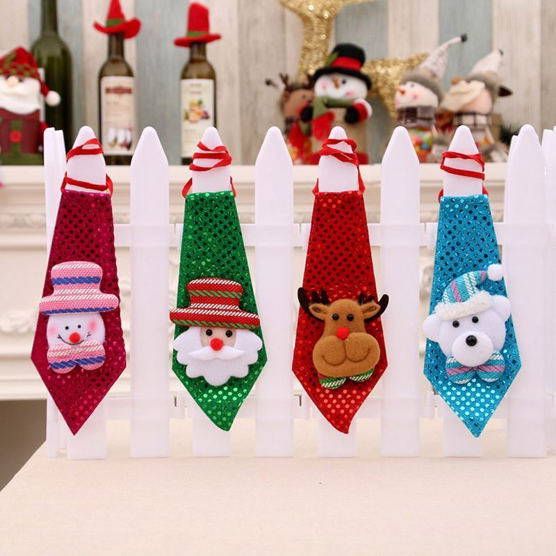 1 Sequins Santa Claus Snowman Reindeer Bear Christmas Decoration Tie For Home Xmas Kids Toy