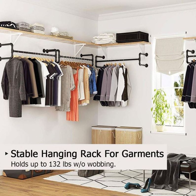 1 Industrial Pipe Clothing Rack Wall Mounted Cloths Rack Metal Commercial Clothes Racks