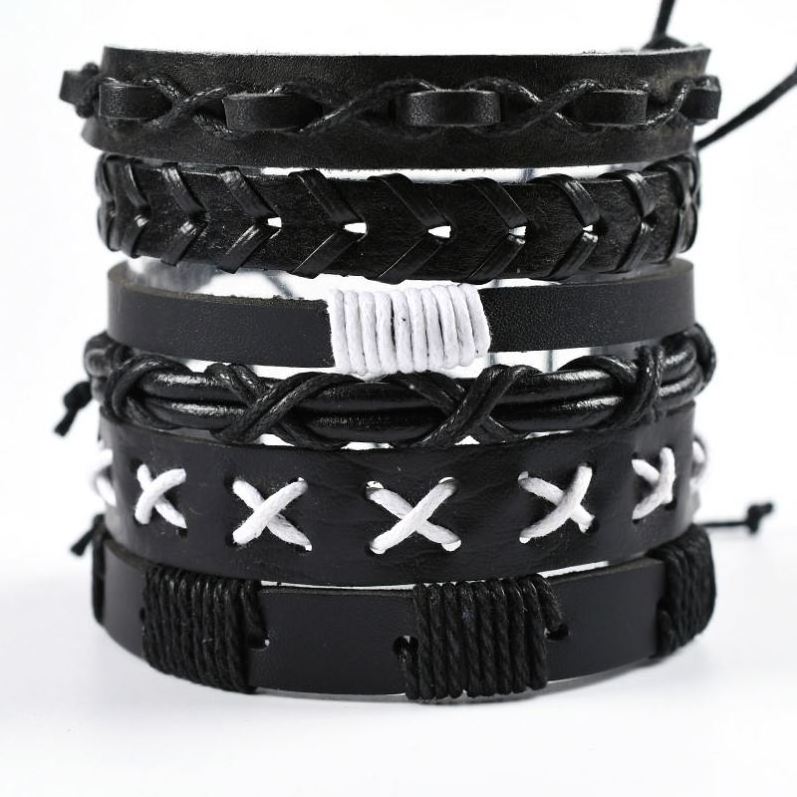 Vintage Multilayer Leather Bracelet Men Braided Handmade Rope Wrap Bracelets & Bangles T1553 1