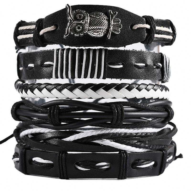 Vintage Multilayer Leather Bracelet Men Braided Handmade Rope Wrap Bracelets & Bangles T1553 1