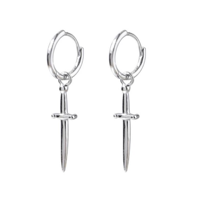 1 Hot sale punk 925 sterling silver dangle dagger sword earrings for women and men