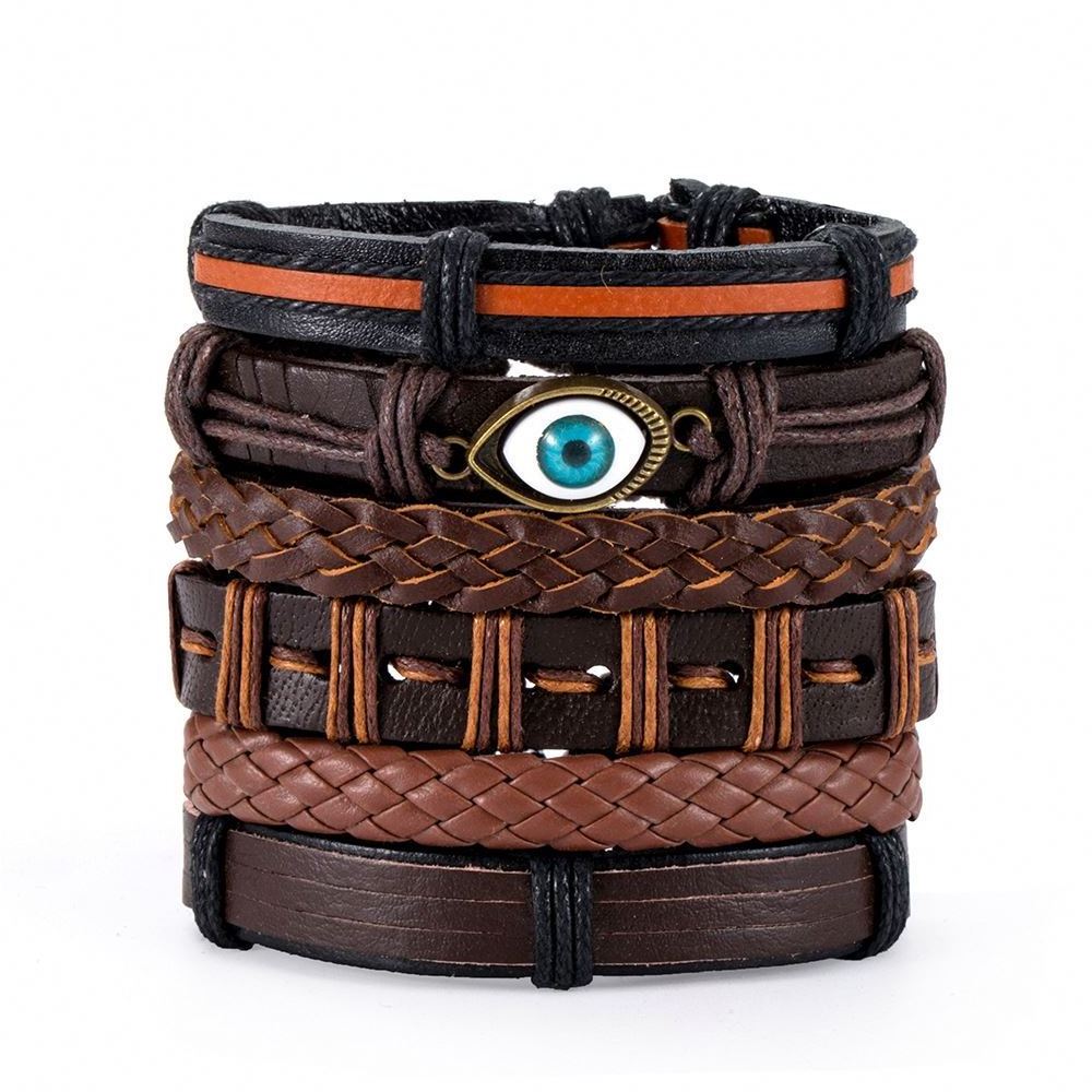 Vintage Multilayer Leather Bracelet Men Braided Handmade Rope Wrap Bracelets & Bangles T1553 1