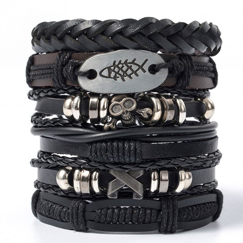 Vintage Multilayer Leather Bracelet Men Braided Handmade Rope Wrap Bracelets & Bangles T1553 1