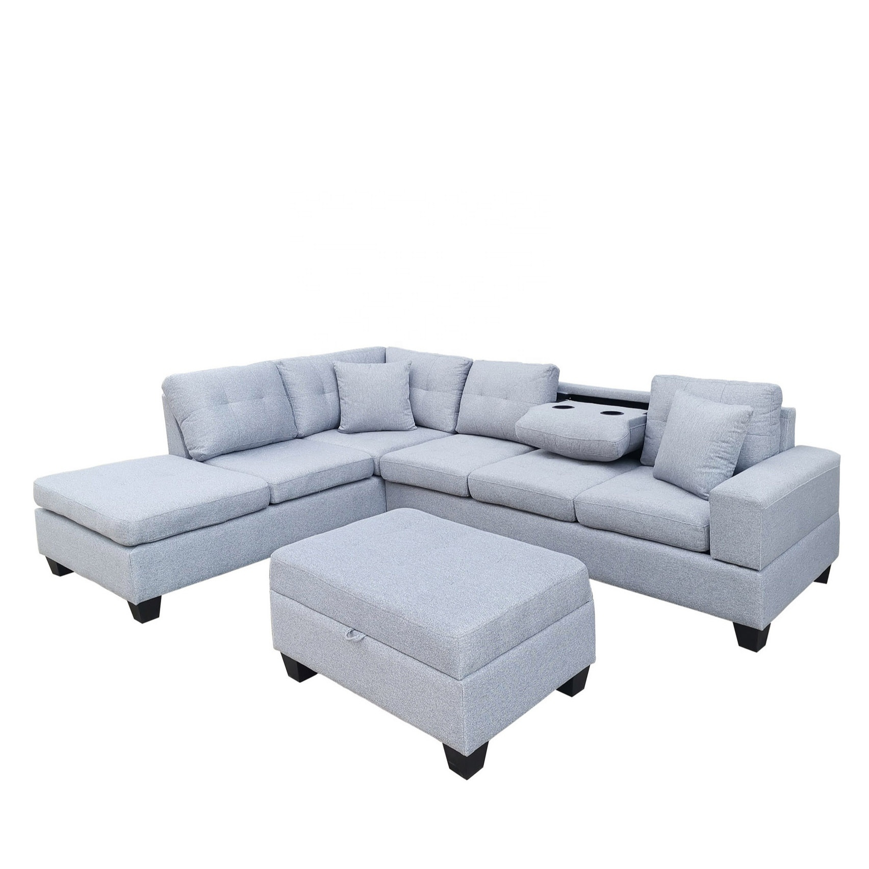 Gray linen upholstery L shape Sofa with Left or Right Hand Chaise gray reversible sectional sofa set for living room