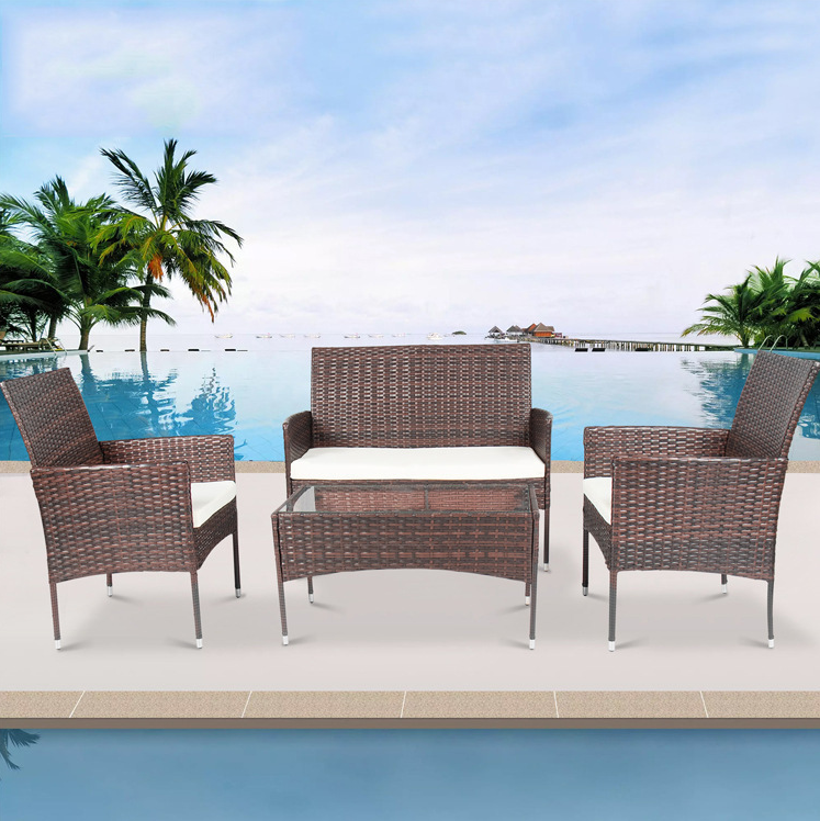 All weather outdoor patio sofa set injection resin plastic wicker rattan looking garden sofas outdoor furniture