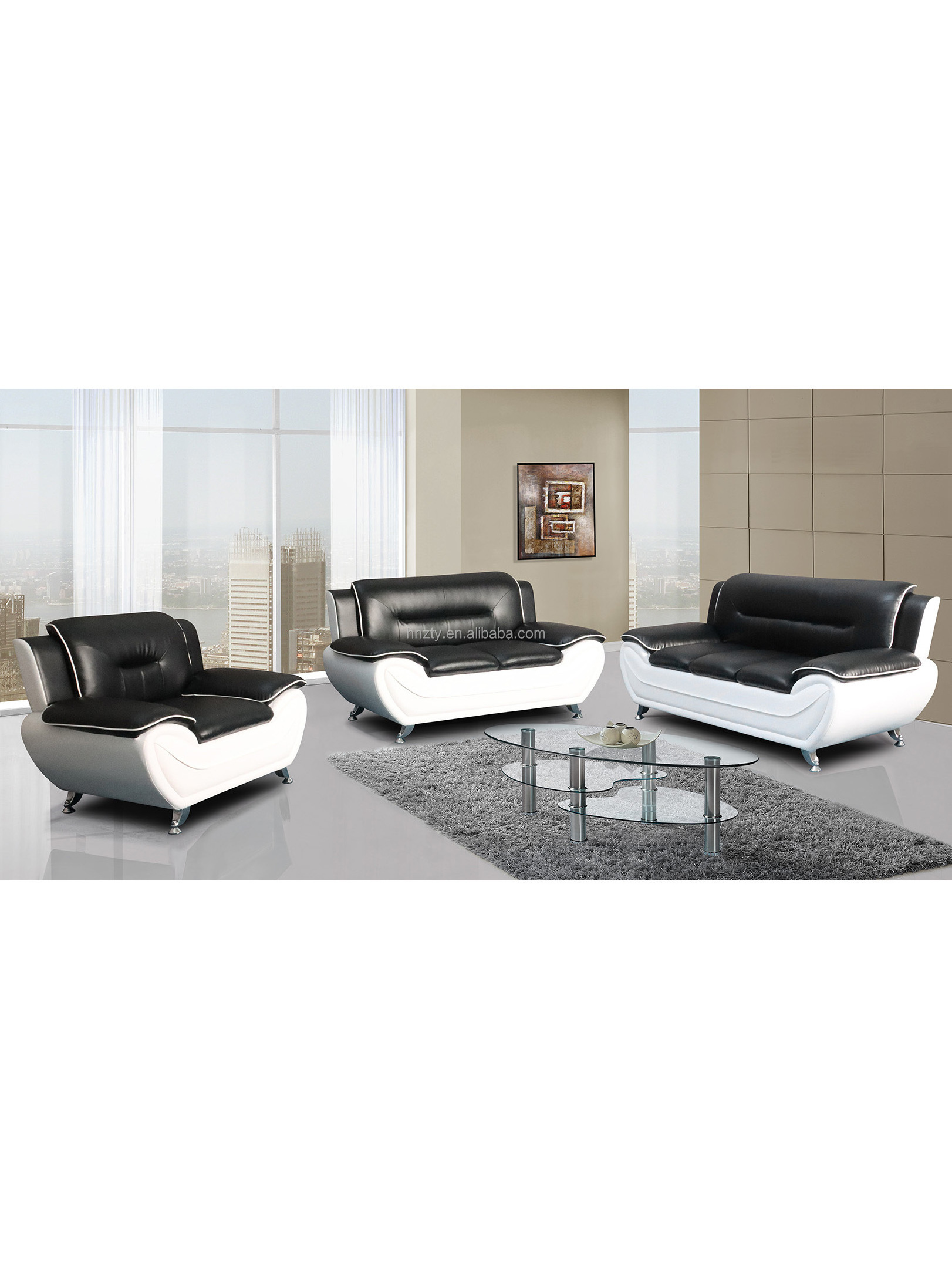 US Pride Furniture 3 Piece Modern Faux leather Sofa Set black and red