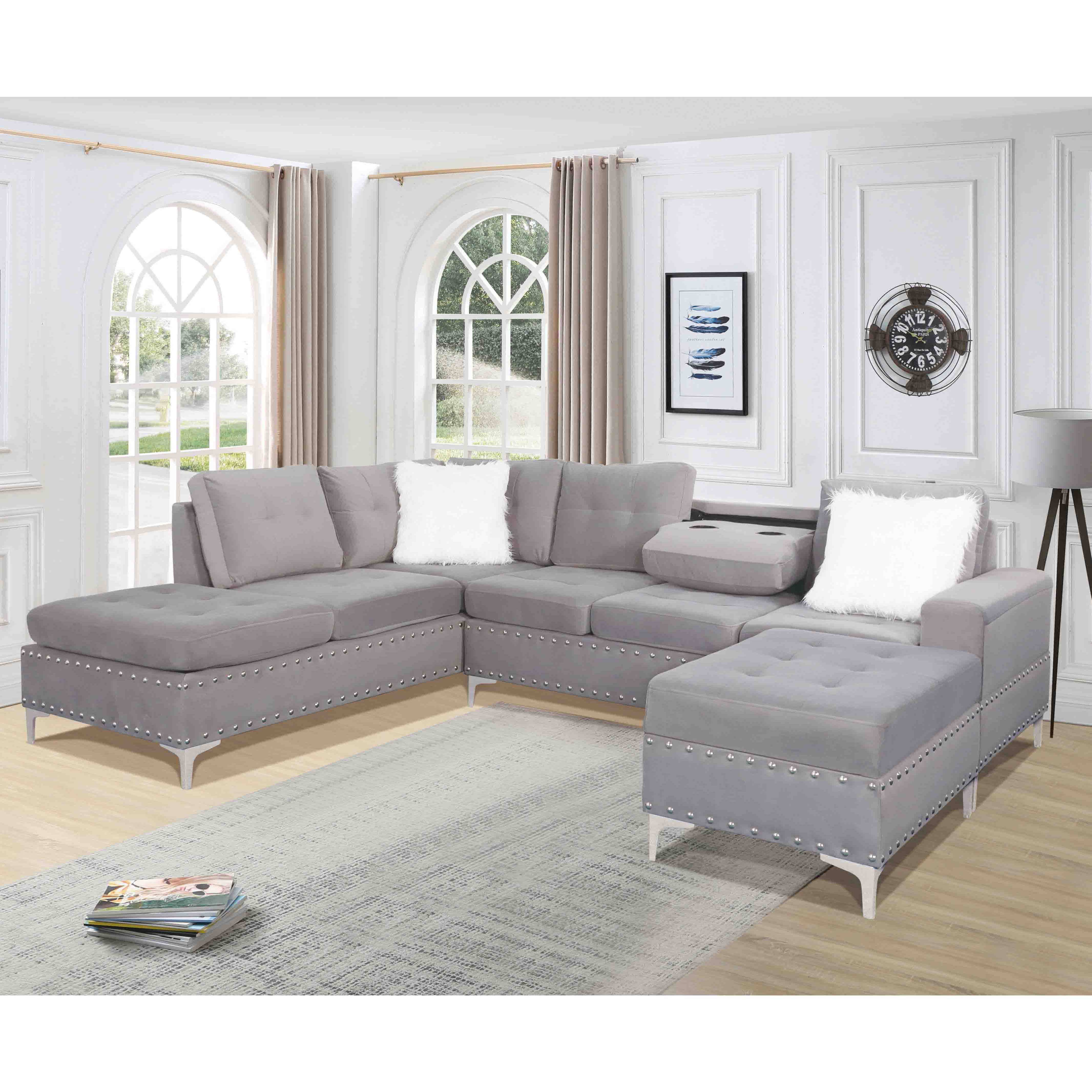 2022 cheap living room furniture sofas, sectionals L shape leather sofa set with customize material function side table