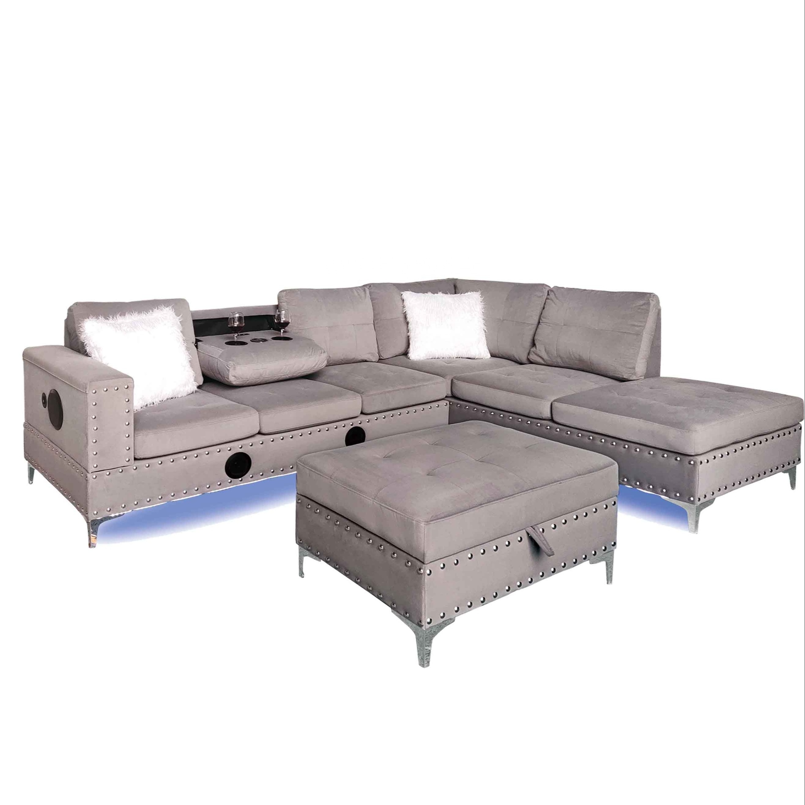 Hot sale Living room sofas Sectional with USB charging LED cup holder