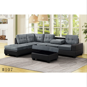 Sectional Sofa with Reversible Chaise Lounge L-Shaped Couch with Storage Ottoman and Cup Holders in fabric material living room