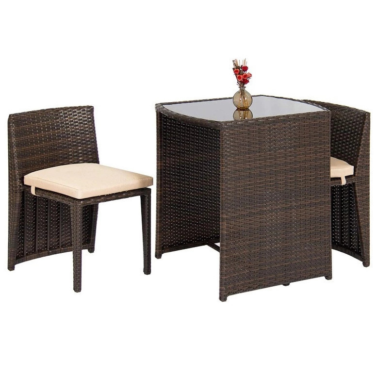 Hot Sale Leisure Outdoor Rattan Patio Furniture cushion Garden Wicker chair and coffee table 3pc garden bistro set