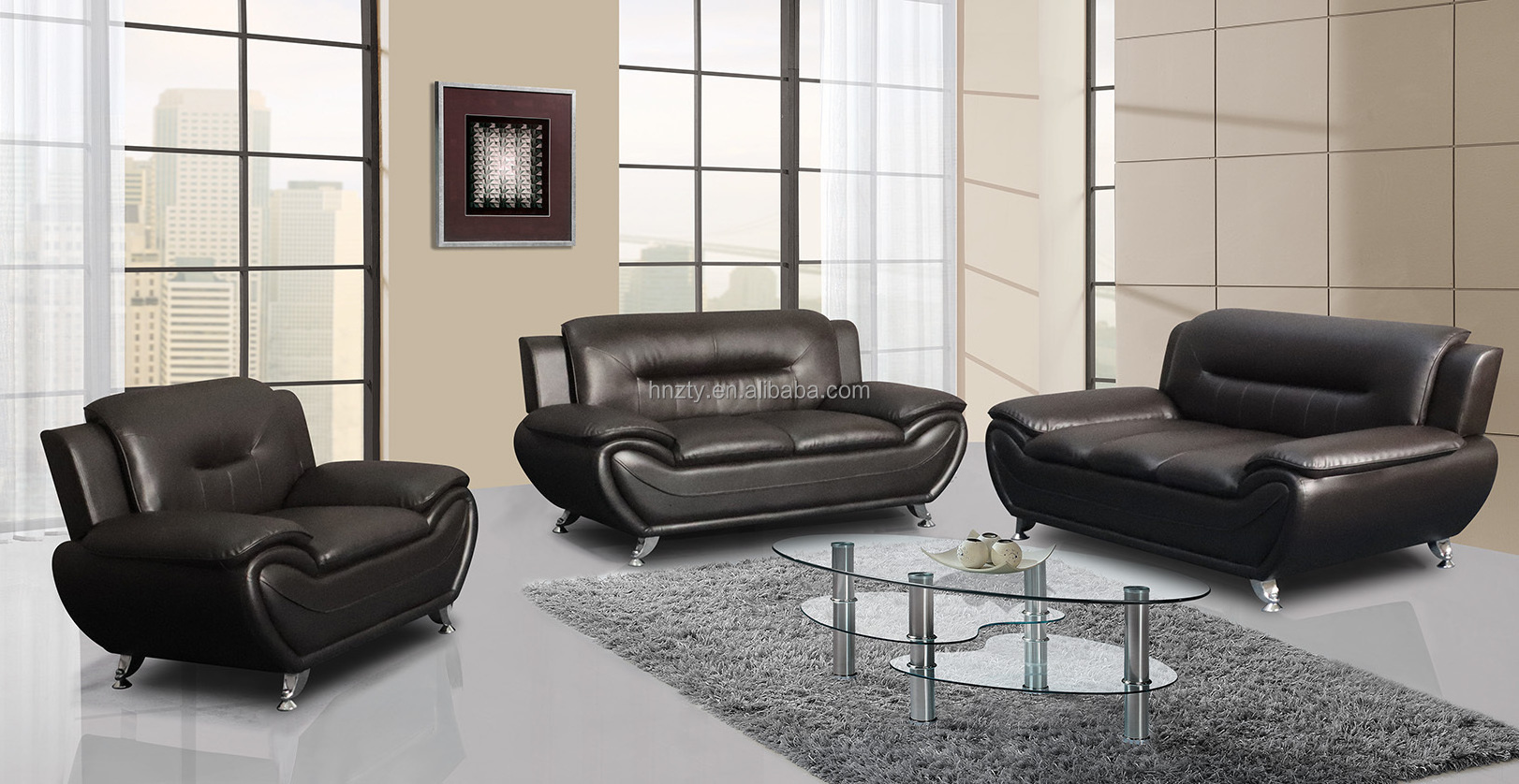 US Pride Furniture 3 Piece Modern Faux leather Sofa Set black and red